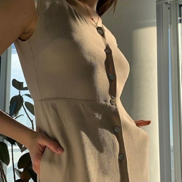 Wilfred Capulet Dress Size Large Olive Beige Buttons Danity - Picture 3 of 12